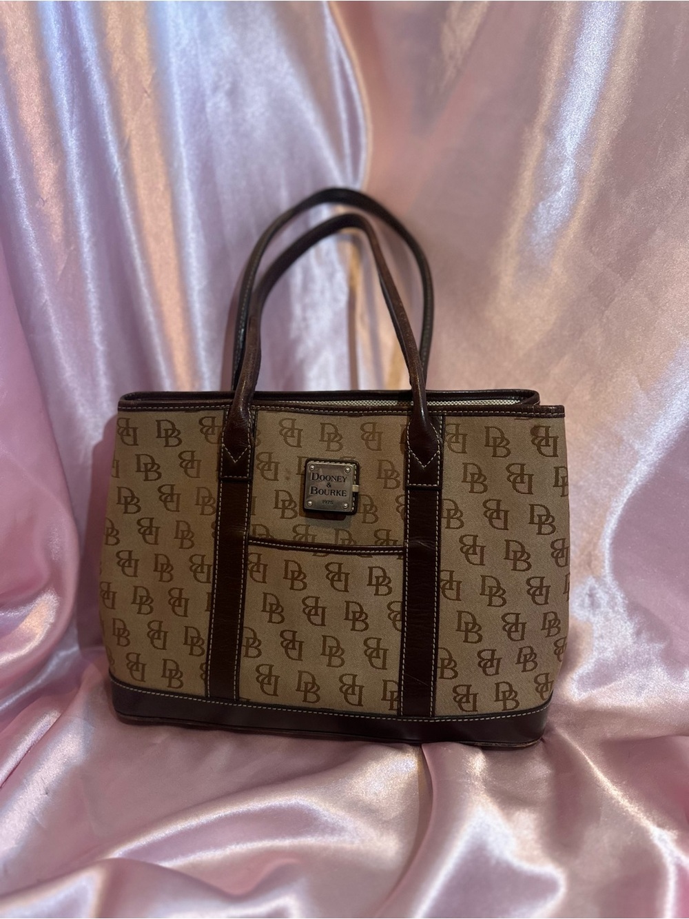 Dooney & Bourke Tan and Dark Brown Logo Satchel